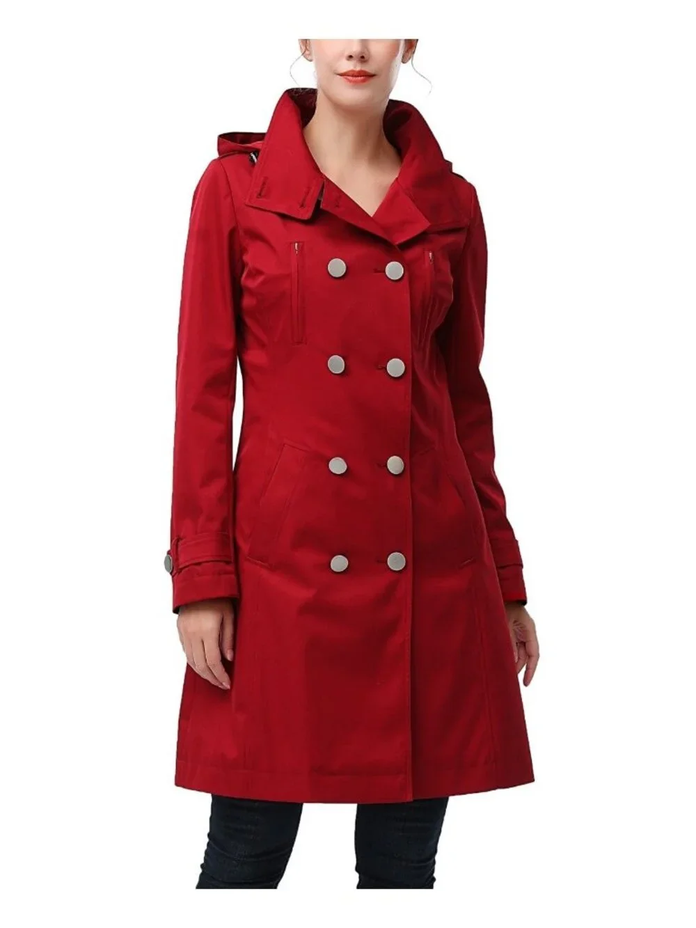 kimi + kai Women's Eeva Water-Resistant Hooded Trench Coat Brick Red Size L $188